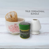 Maruyoshi Sakura Clay Matcha Bowl, Bamboo Matcha Whisk, Whisk Holder and Organic Japanese Matcha Set