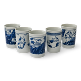 Set of 5 Adorable Cat Tea Cups, Blue & White Mino-Ware, 180ml (6oz.)