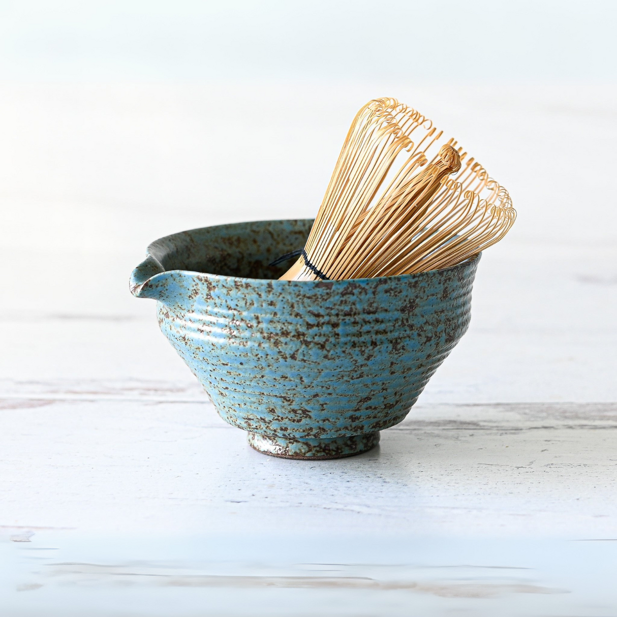 Blue Matcha Bowl with Spout Set