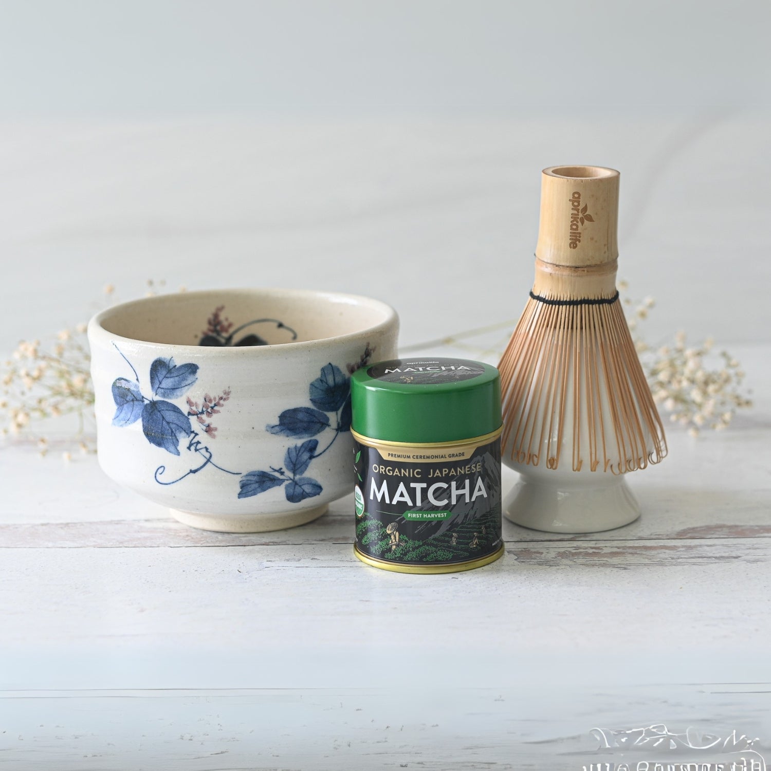 White Clay Kudzu Flowers Matcha Bowl – Aprika Life
