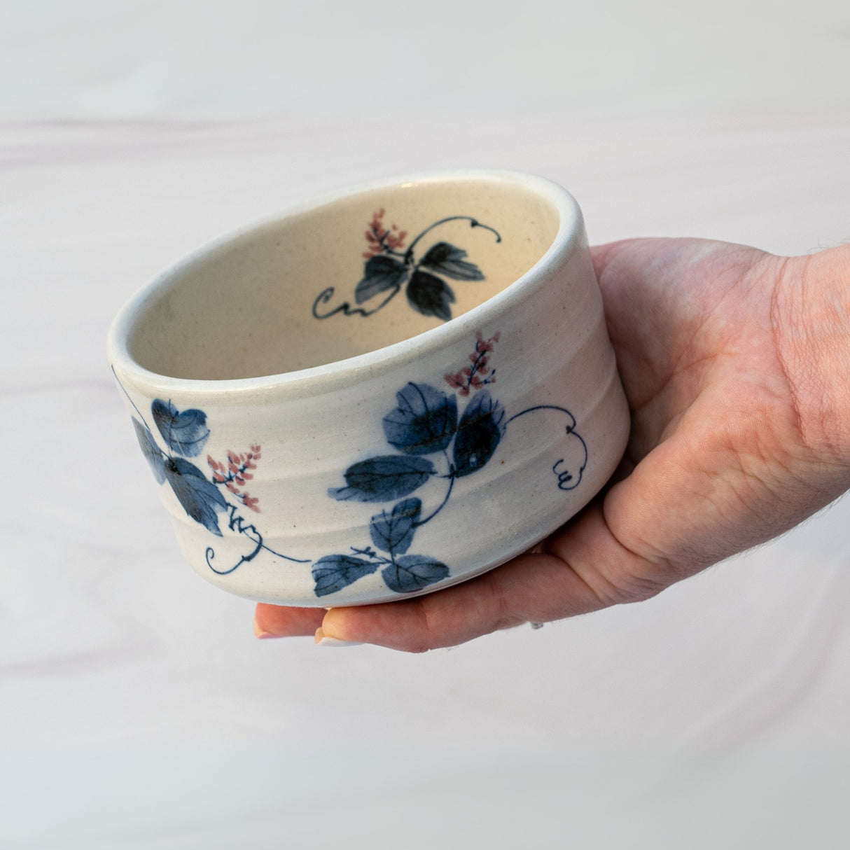 White Clay Kudzu Flowers Matcha Bowl