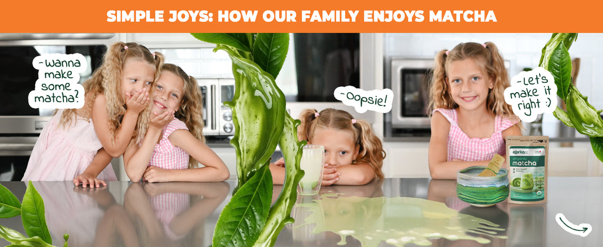 Family matcha latte moment with Aprika Life Japanese culinary grade matcha powder