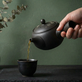 Handmade Dark Brown Floral Kyusu Teapot: Japanese Loose Leaf Tea Strainer (13 fl oz/380ml)