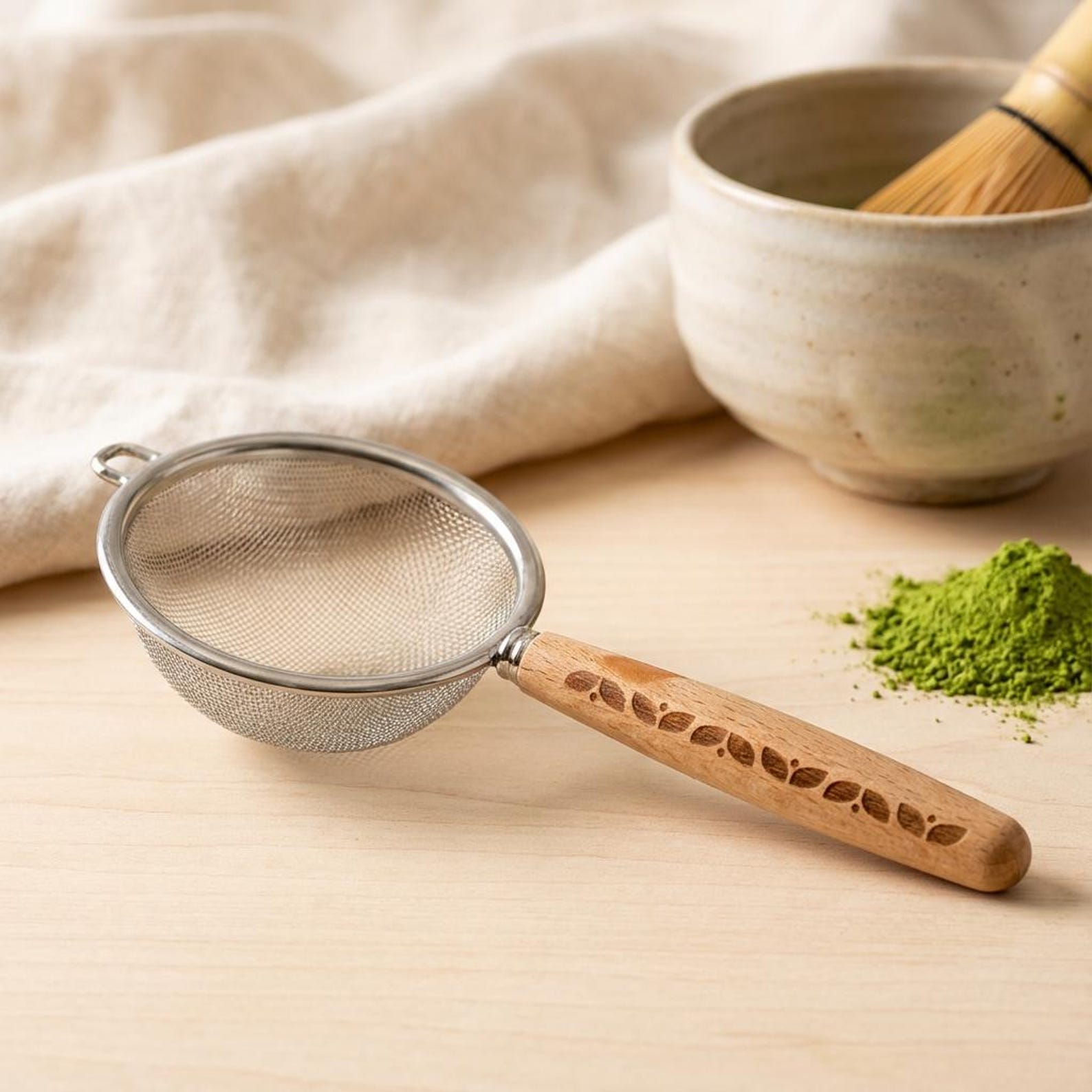 Matcha Sifter 60 Mesh Wooden Handle Sifter Fine Mesh Powder Sifter Matcha Hojicha