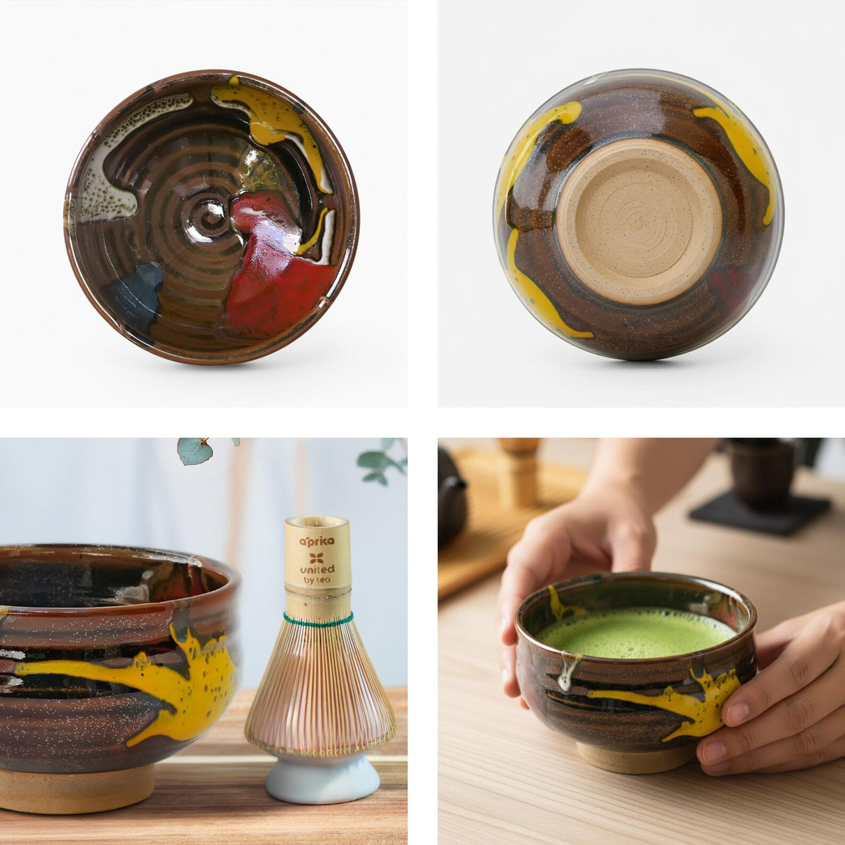 Yellow and Brown Ribbed Ribbed Bowl, Whisk, Holder, Scoop 4-Piece Set