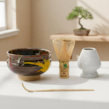 Yellow and Brown Ribbed Ribbed Bowl, Whisk, Holder, Scoop 4-Piece Set