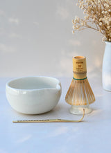White Matcha Set - 16 oz Ceramic Matcha Bowl with Spout, Bamboo Whisk, Whisk Holder & Chashaku Spoon – Complete Matcha Gift Set