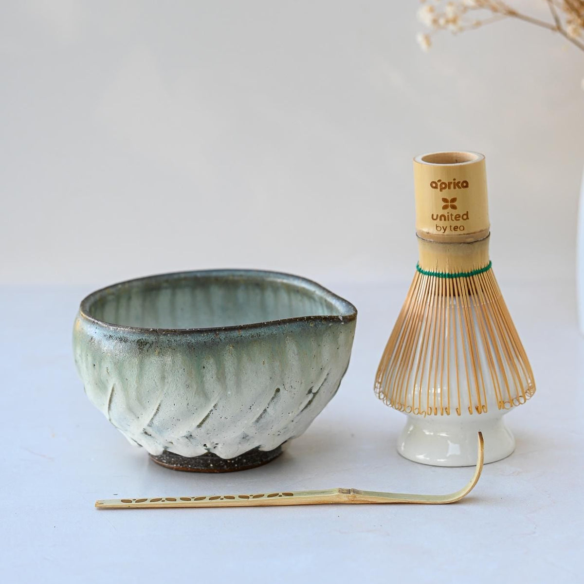 Japanese Matcha Set Ceramic Matcha Bowl Spout Bamboo Whisk Whisk Holder & Chashaku Spoon