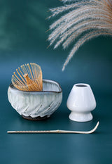 Japanese Matcha Set - 16 oz Ceramic Matcha Bowl with Spout, Bamboo Whisk, Whisk Holder & Chashaku Spoon – Complete Matcha Gift Set