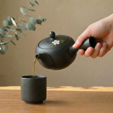 Handmade Dark Brown Pink Sakura Kyusu Teapot: Japanese Loose Leaf Tea Strainer (14.5 fl oz/430ml)