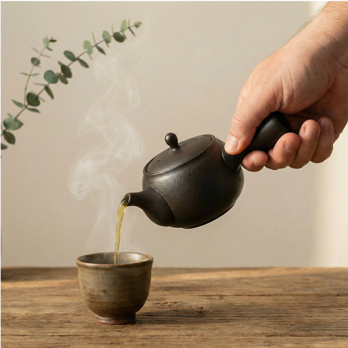 Handmade Black Textured Kyusu Teapot: Japanese Loose Leaf Tea Strainer (11.5 fl oz/380ml)