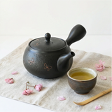 Handmade Black Textured Kyusu Teapot: Japanese Loose Leaf Tea Strainer (11.5 fl oz/380ml)
