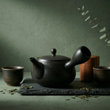 Handmade Black Textured Kyusu Teapot: Japanese Loose Leaf Tea Strainer (11.5 fl oz/380ml)