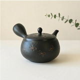 Handmade Black Textured Kyusu Teapot: Japanese Loose Leaf Tea Strainer (11.5 fl oz/380ml)