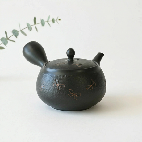 Handmade Black Textured Kyusu Teapot: Japanese Loose Leaf Tea Strainer (11.5 fl oz/380ml)