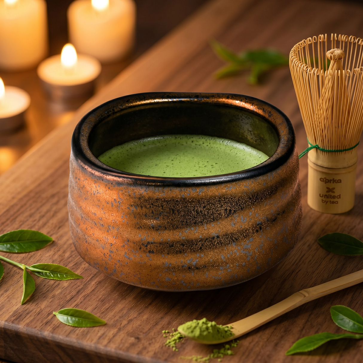 Bronze Ceramic Matcha Bowl 17 oz with Rolled Rim, Matcha Chawan for Whisking and Drinking, Tea Ceremony Bowl