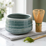 Seafoam Ceramic Matcha Bowl 17 oz with Rolled Rim, Matcha Chawan for Whisking and Drinking, Tea Ceremony Bowl