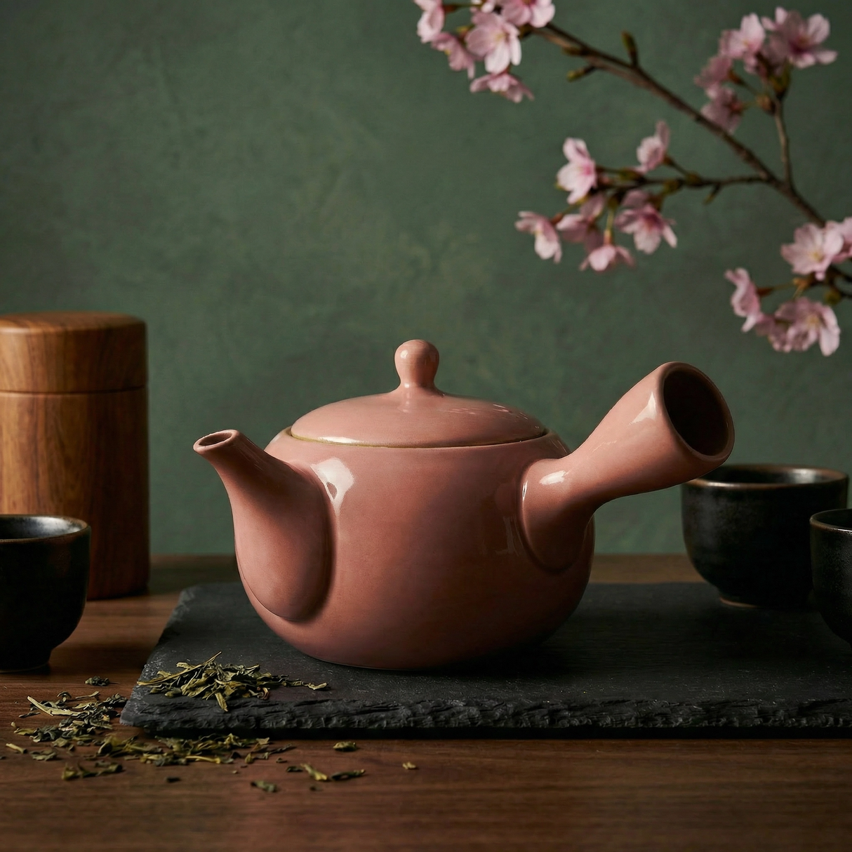 Handmade Pink Kyusu with White Flowers Design: Ceramic Pink Tea Teaware (16 fl oz/480ml) Tokaname Teapot