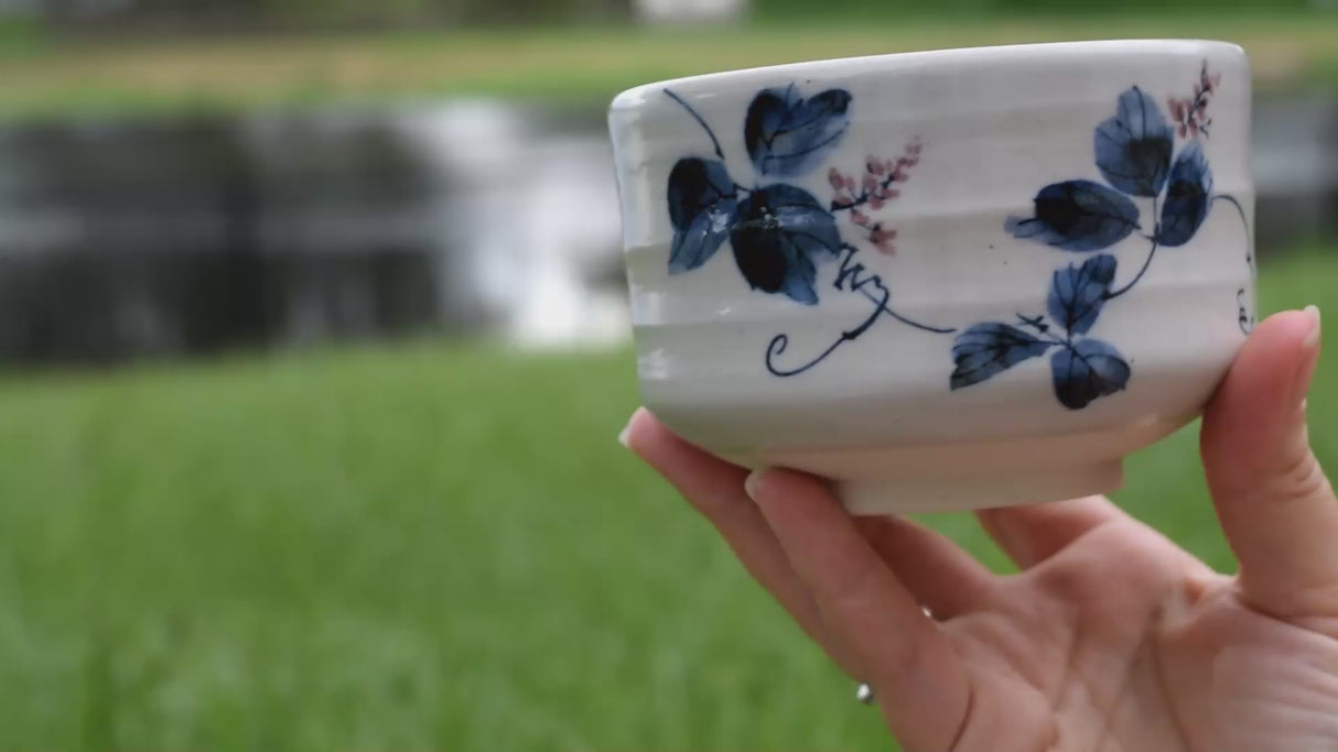 White Clay Kudzu Flowers Matcha Bowl