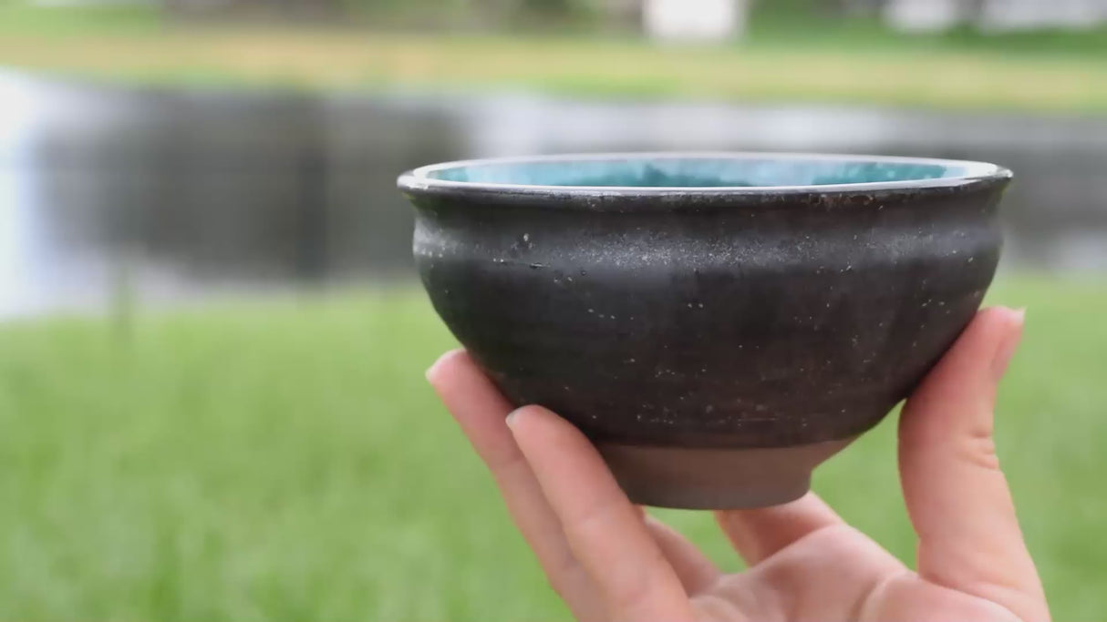 Blue and Black Ceramic Matcha Bowl