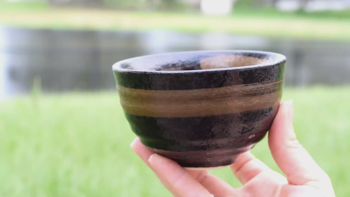 Dark Brown Glaze Ceramic Matcha Bowl, Bamboo Matcha Whisk and Whisk Holder Set