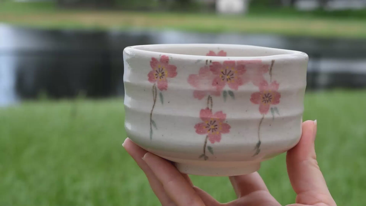 Pink Sakura Flowers Ceramic Matcha Bowl