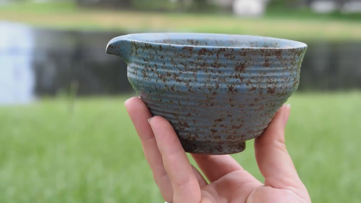 Blue Matcha Bowl with Spout Set