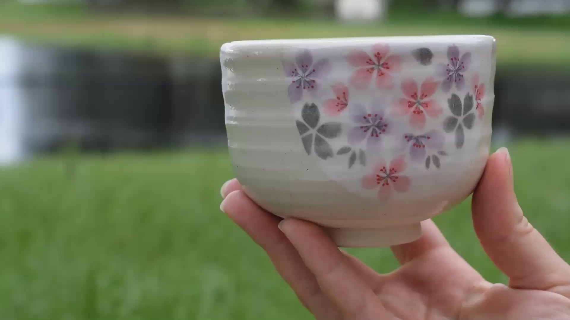 Kohiki Pink Sakura Ceramic Matcha Bowl, Bamboo Matcha Whisk and