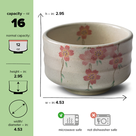 Pink Sakura Flowers Ceramic Matcha Bowl